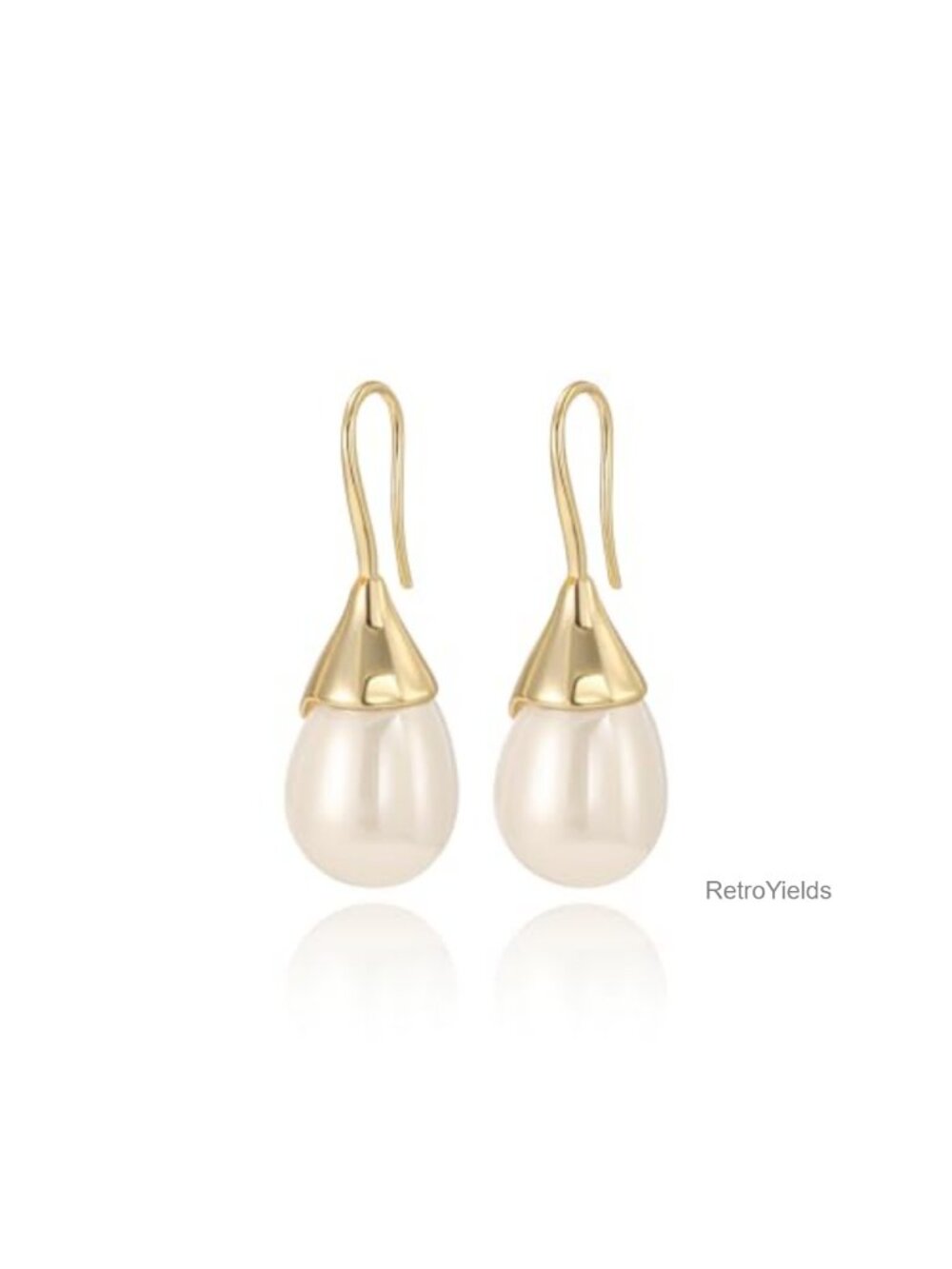 Pearl Teardrop Drop Dangle Earrings Gold Tone Women Wedding Prom